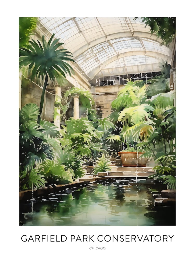 Garfield Park Conservatory Chicago Watercolour Travel Poster