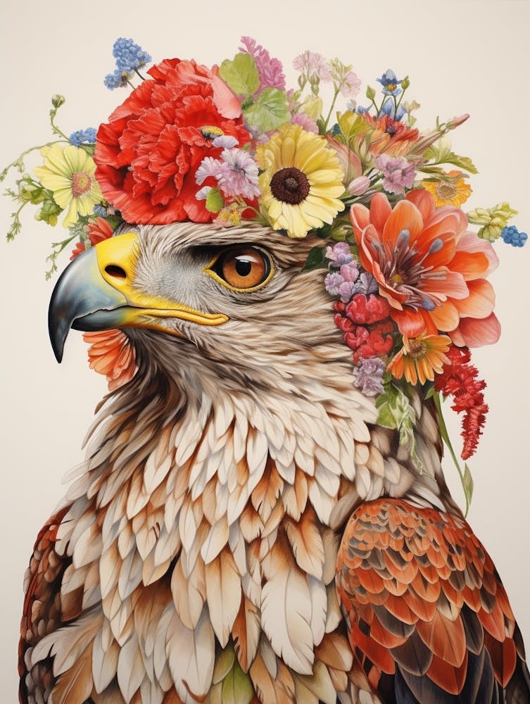Bird With A Flower Crown Red Tailed Hawk 1