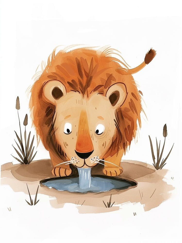 African Lion Drinking From A Watering Hole Clipart 3