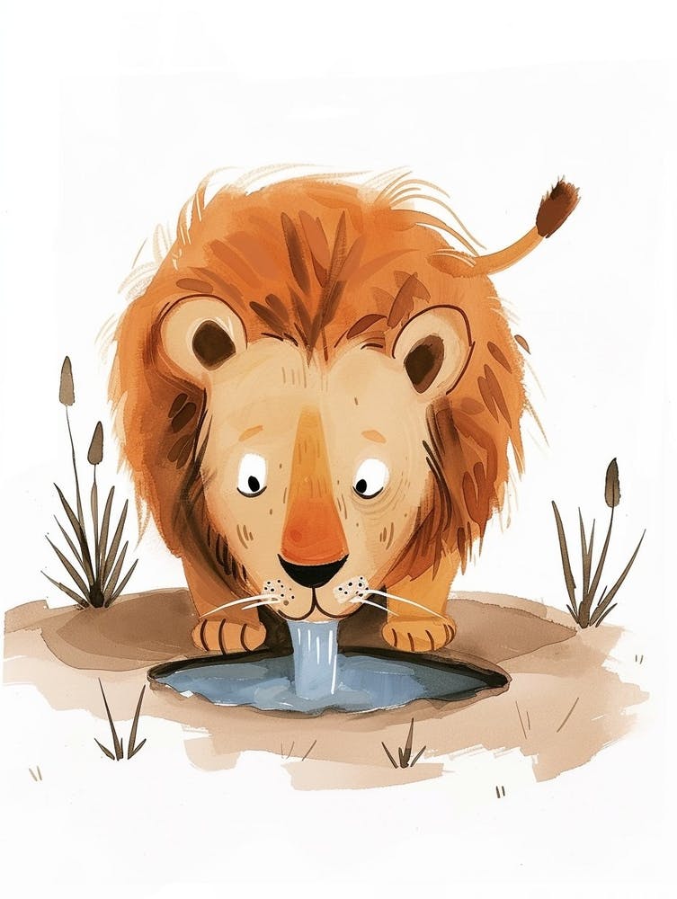African Lion Drinking From A Watering Hole Clipart 3