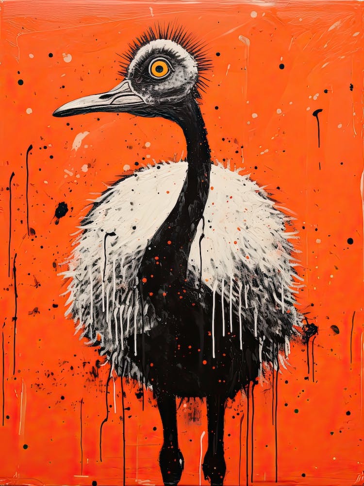 Ostrich, Woodblock Animal Drawing 2