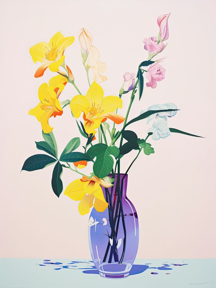 Colourful Flowers In A Vase In Risograph Style 4