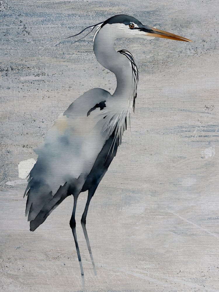 Heron Grey and Blue Watercolor painting