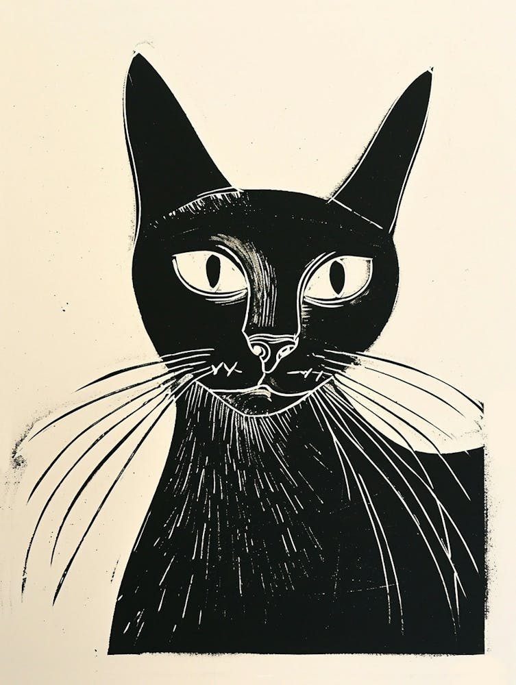 Balinese Cat Linocut Blockprint 4