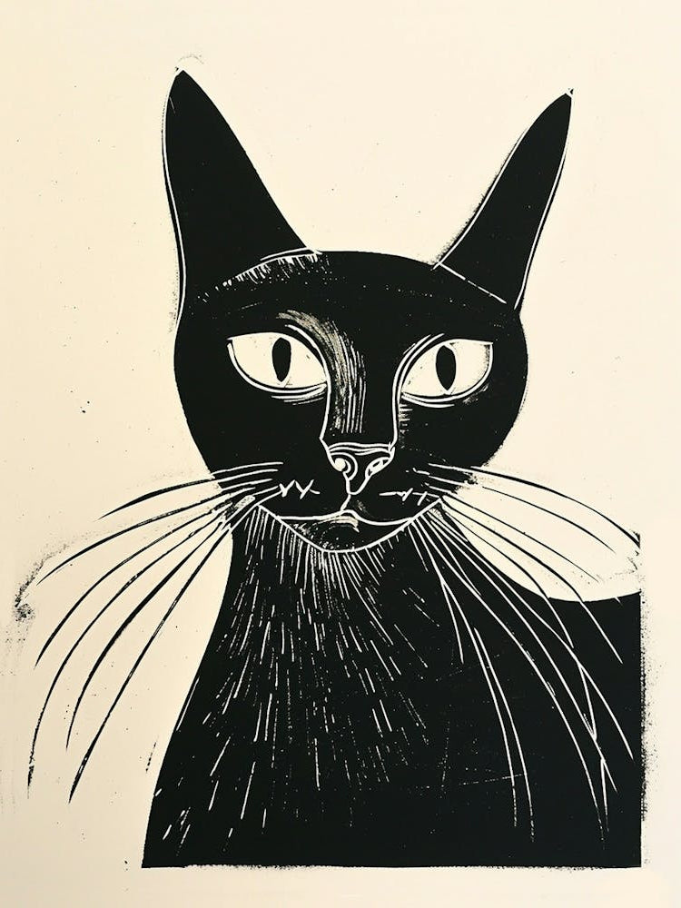 Balinese Cat Linocut Blockprint 4