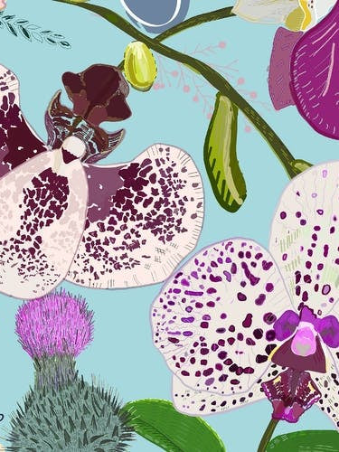 Orchid, Succulent And Roses Colorful Pattern