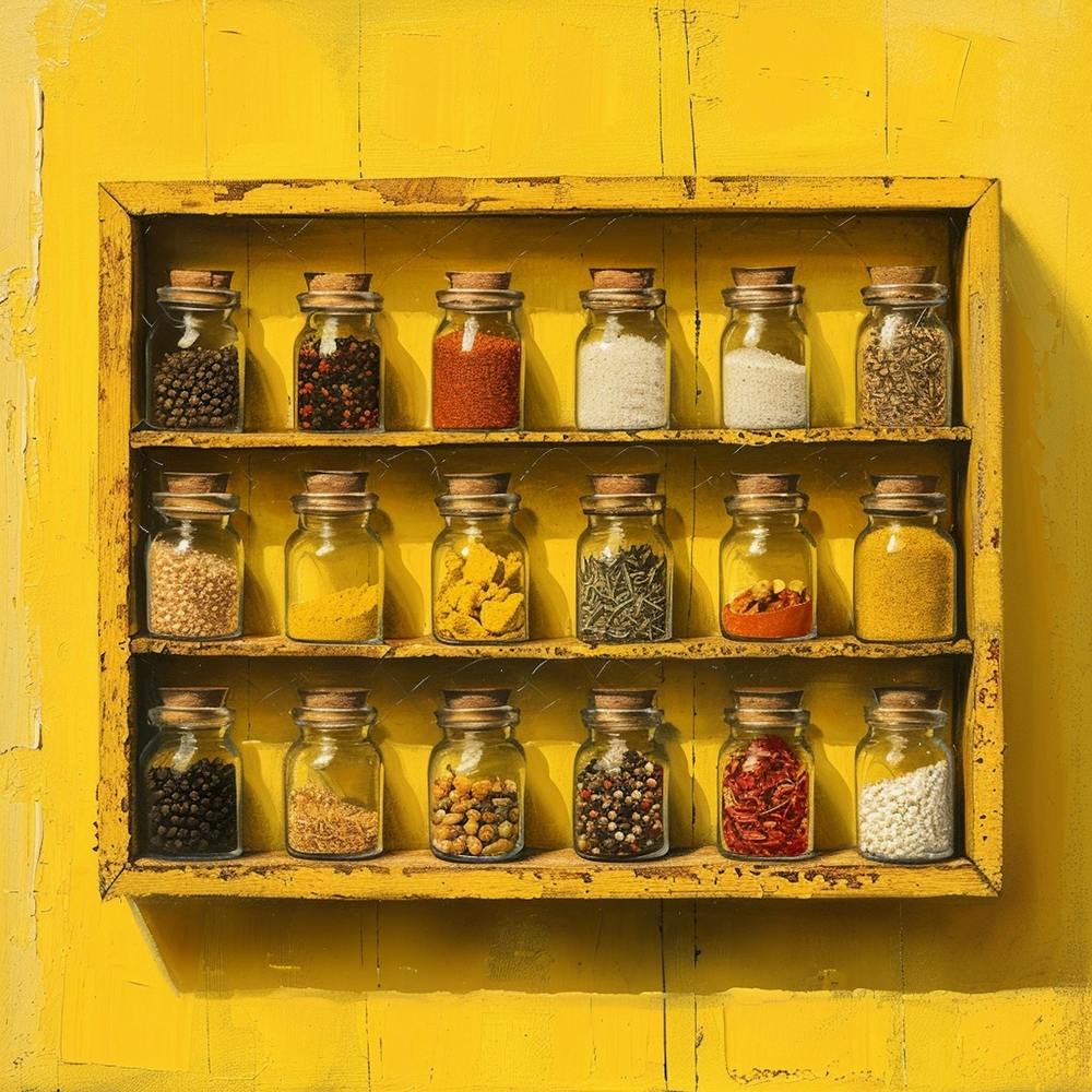 Spices On A Shelf Yellow 1