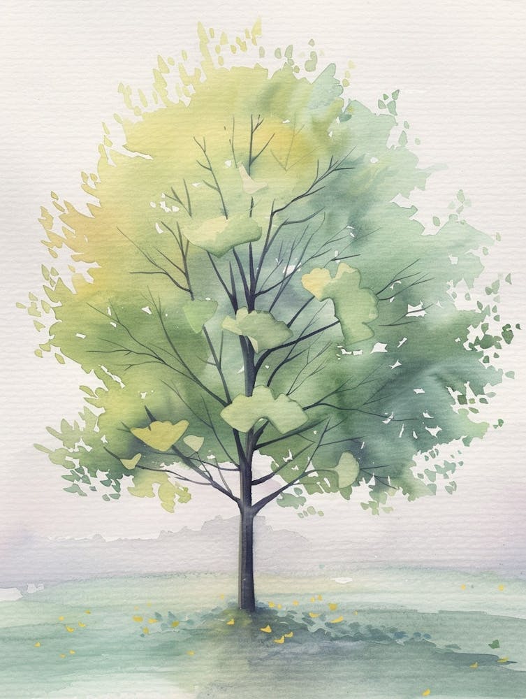 Ginkgo Tree Atmospheric Watercolour Painting 1
