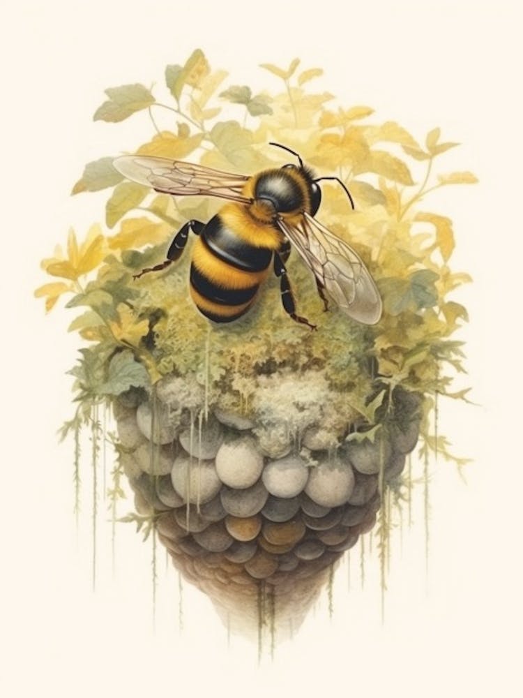 Masked Bee Beehive Watercolour Illustration 4