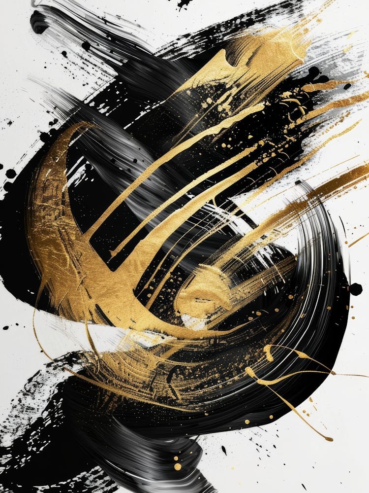 Gold And Black Abstract Painting 42