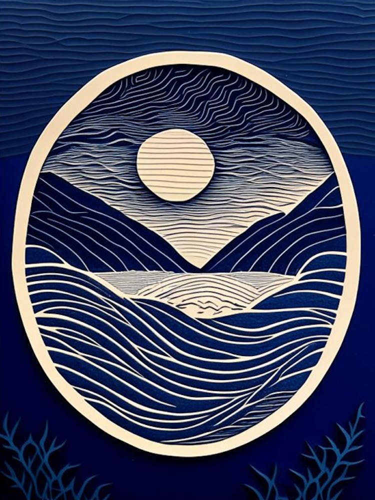 Water Symbol Waterscape Linocut 1