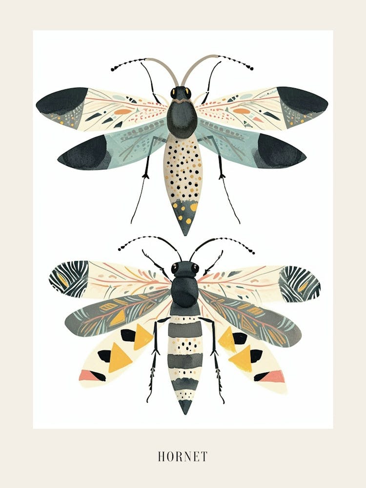 Colourful Insect Illustration Hornet 1 Poster