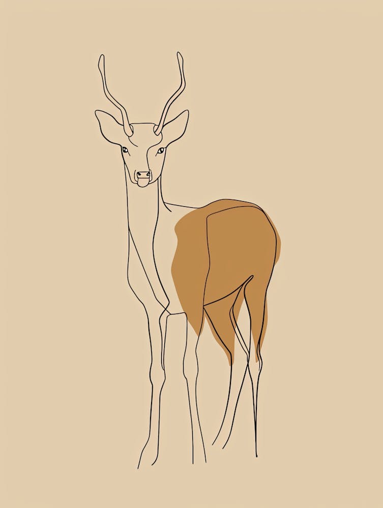 Deer Drawing - Boho, Line Art