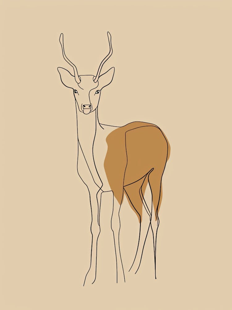 Deer Drawing - Boho, Line Art