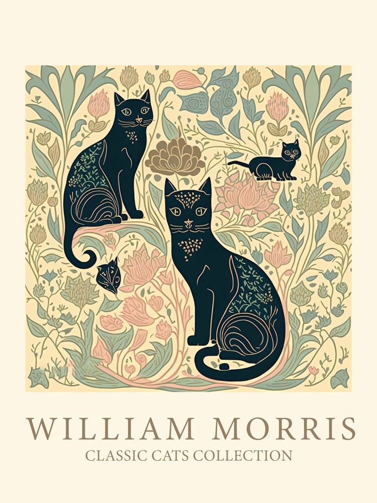 William Morris  Inspired Cats Green And Pink