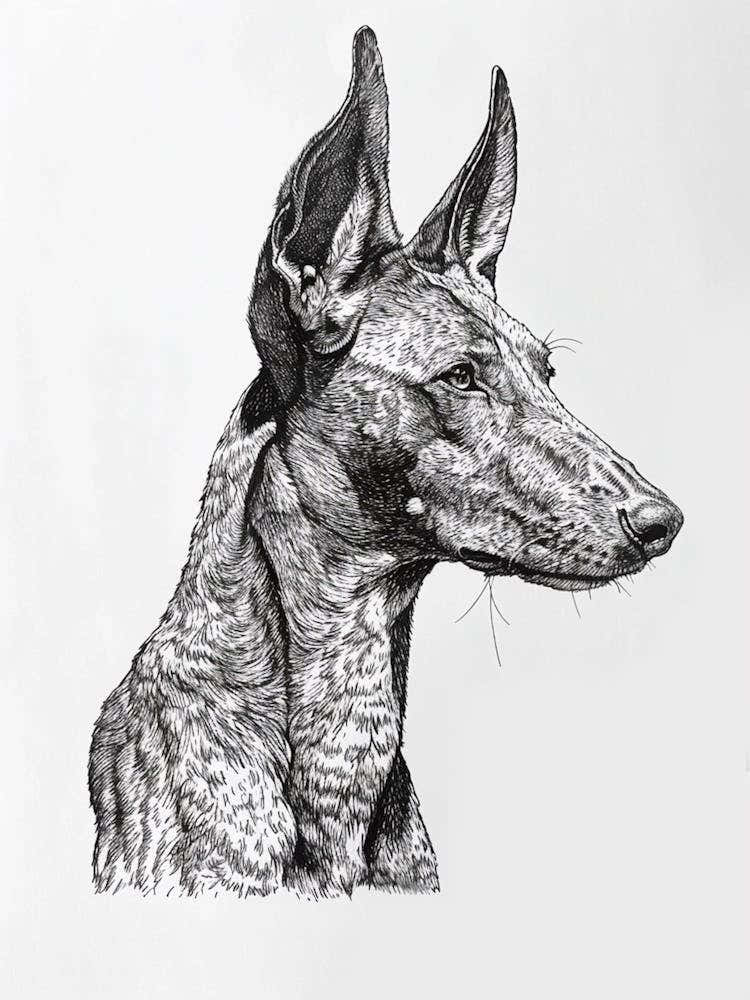 Ibizan Hound Dog Line Sketch  3