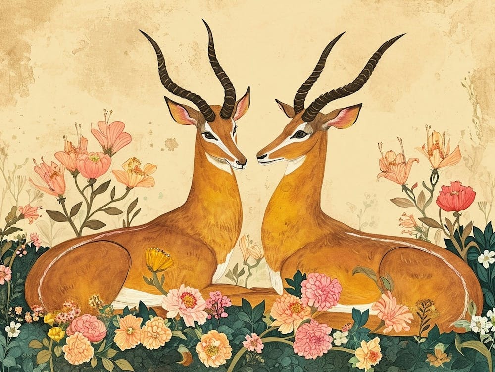 Floral Animal Illustration Antelope 4