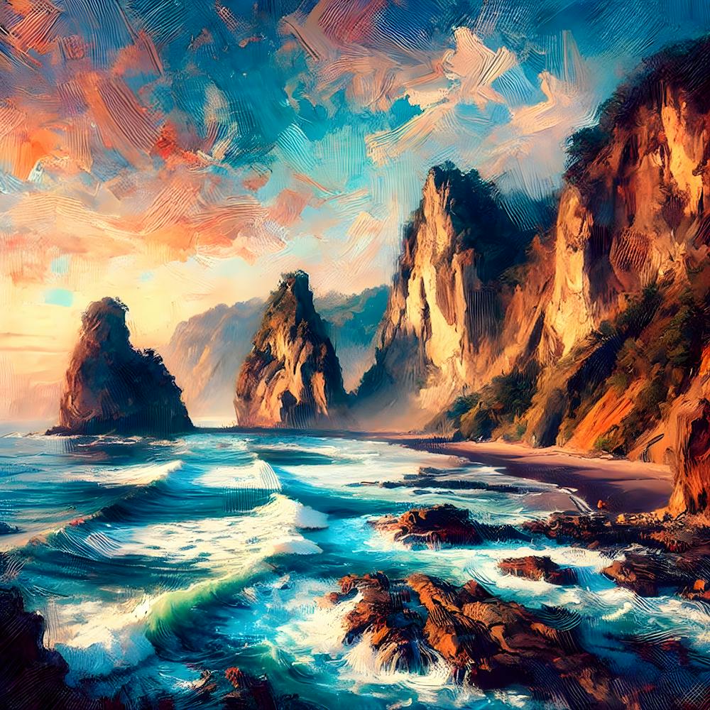 Breathtaking Coastal Cliffs Of La Libertad, El Salvador – Vibrant Digital Landscape Art