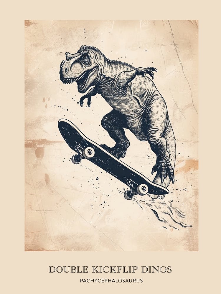 Pachycephalosaurus Vintage Dinosaur Poster 1