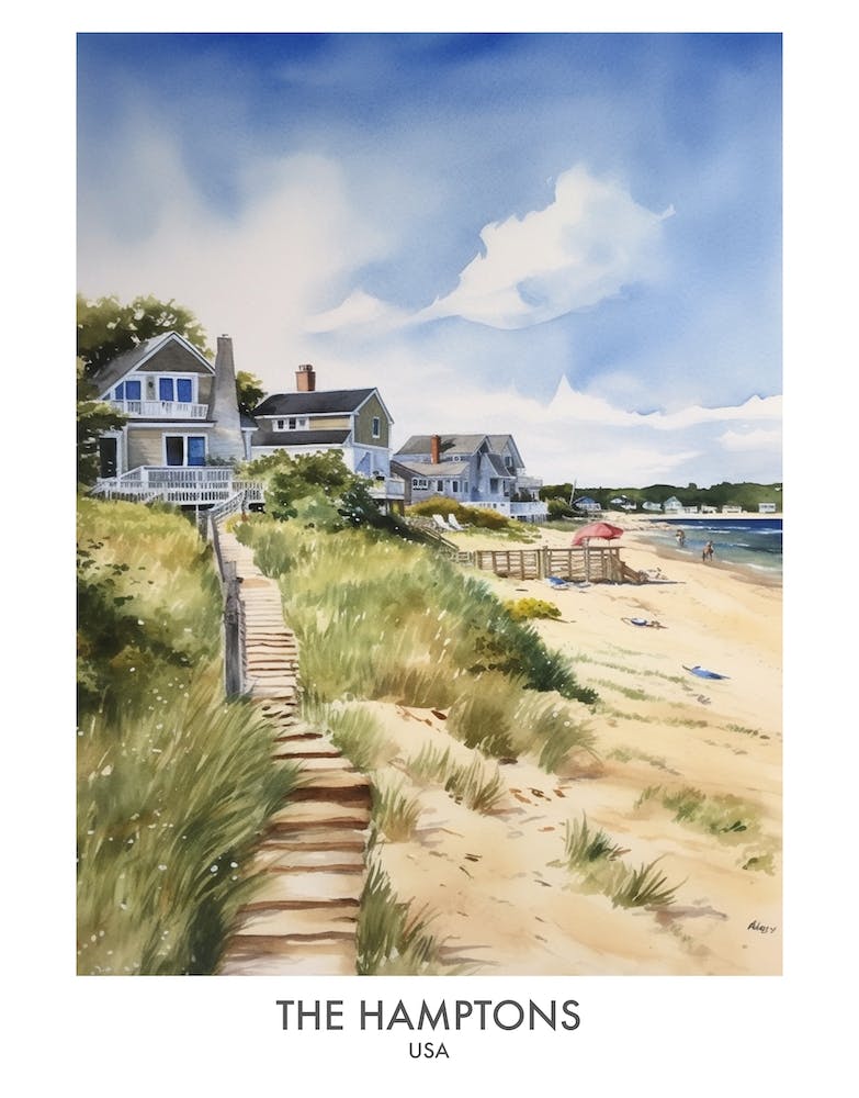 The Hamptons 2 Watercolour Travel Poster