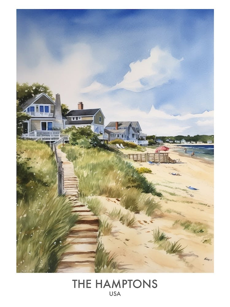 The Hamptons 2 Watercolour Travel Poster