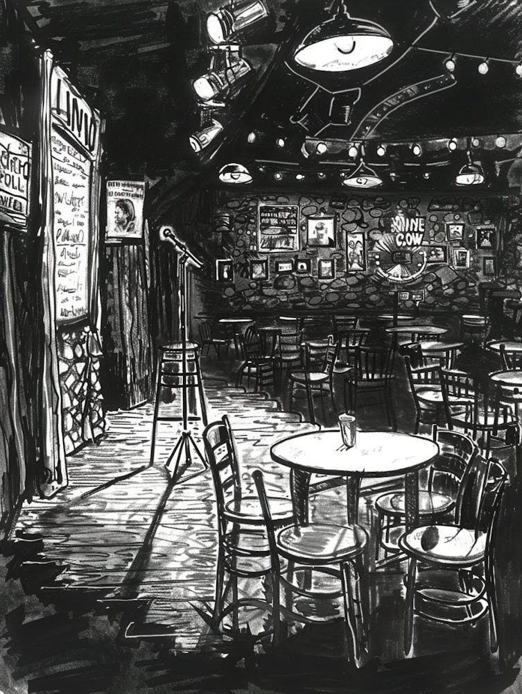 Comedy Club Austin Texas Black And White Drawing 1