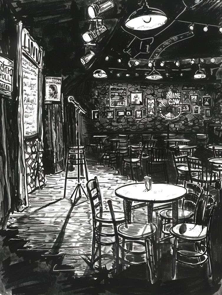 Comedy Club Austin Texas Black And White Drawing 1