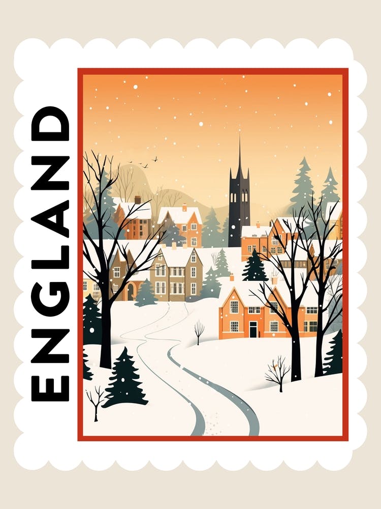 Retro Winter Stamp Poster Canterbury United Kingdom 4
