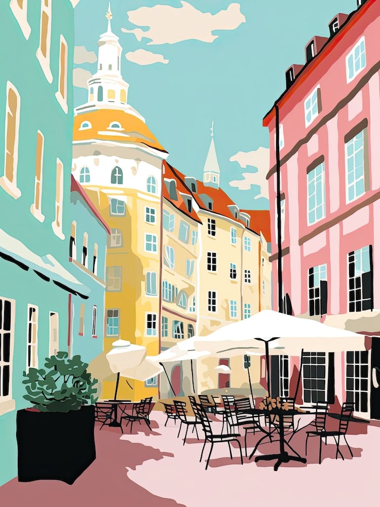 Gothenburg, Sweden, Flat Pastels Tones Illustration 4