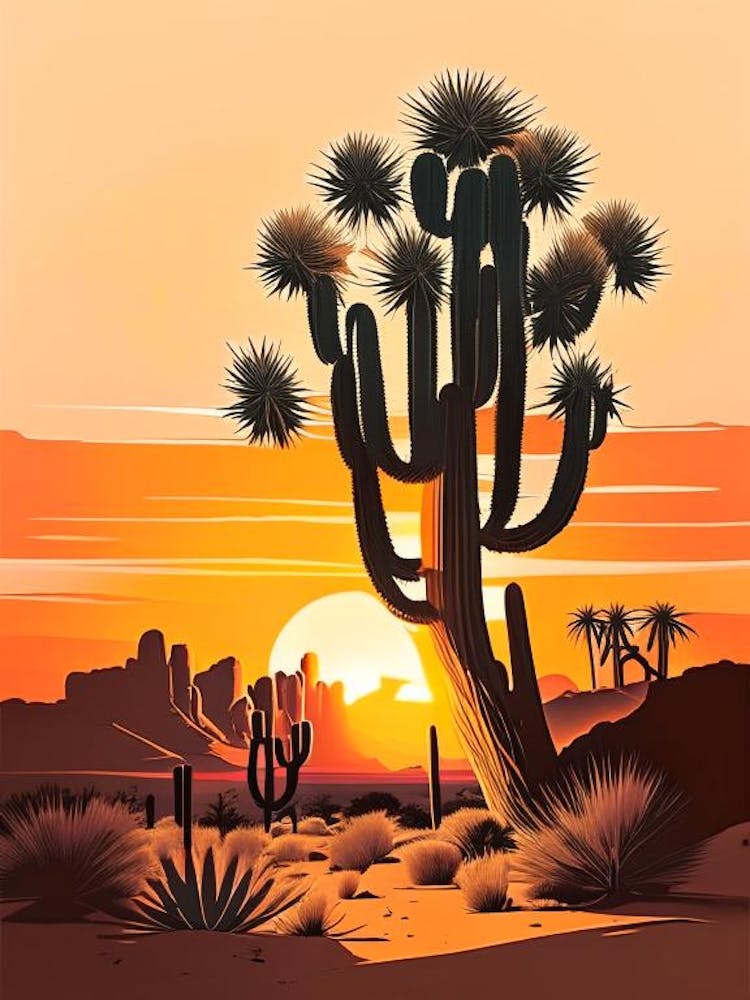 Joshua Tree At Sunrise Retro Illustration (2)