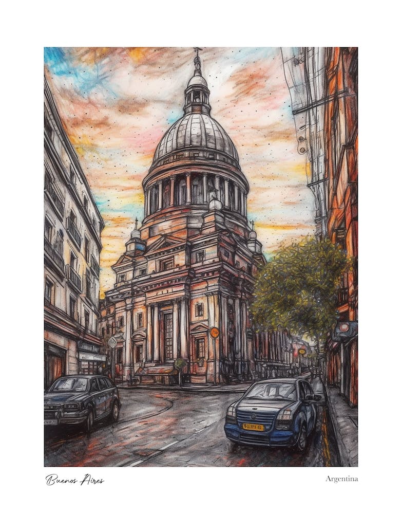 Buenos Aires Argentina Drawing Pencil Style 4 Travel Poster