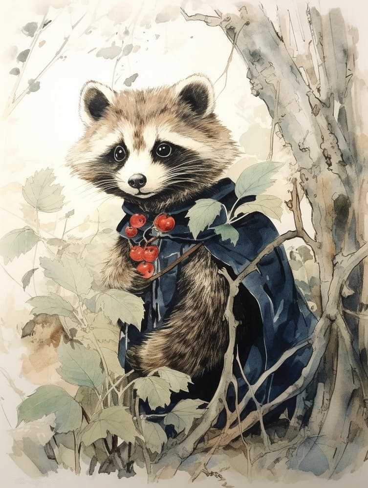 Storybook Animal Watercolour Raccoon 3