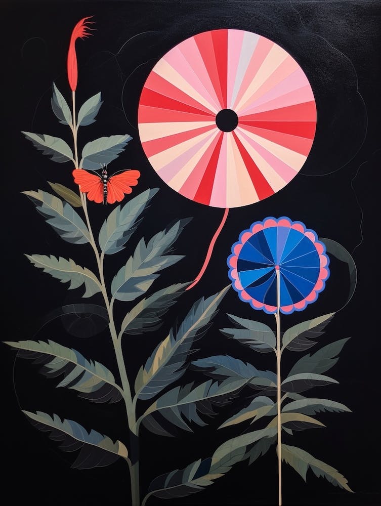 Bee Balm 4 Hilma Af Klint Inspired Flower Illustration