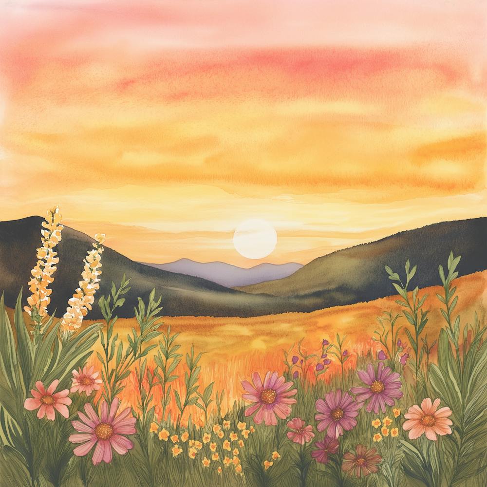 Wildflowers Fields Sunset