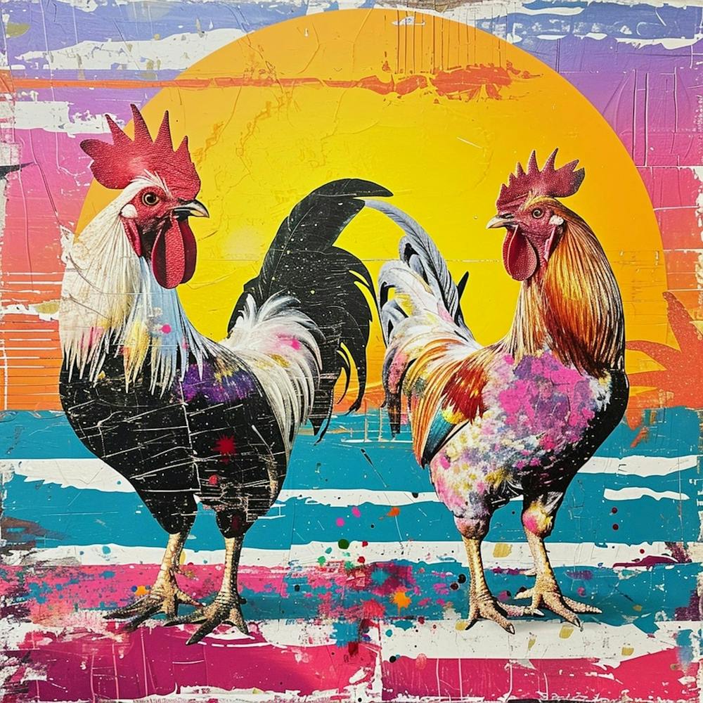 Kitsch Retro Rooster Collage 2