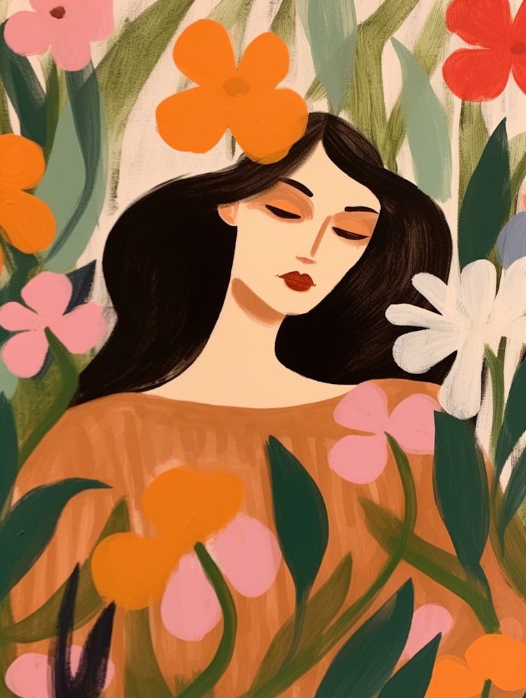 Woman With Autumnal Flowers Impatiens 2