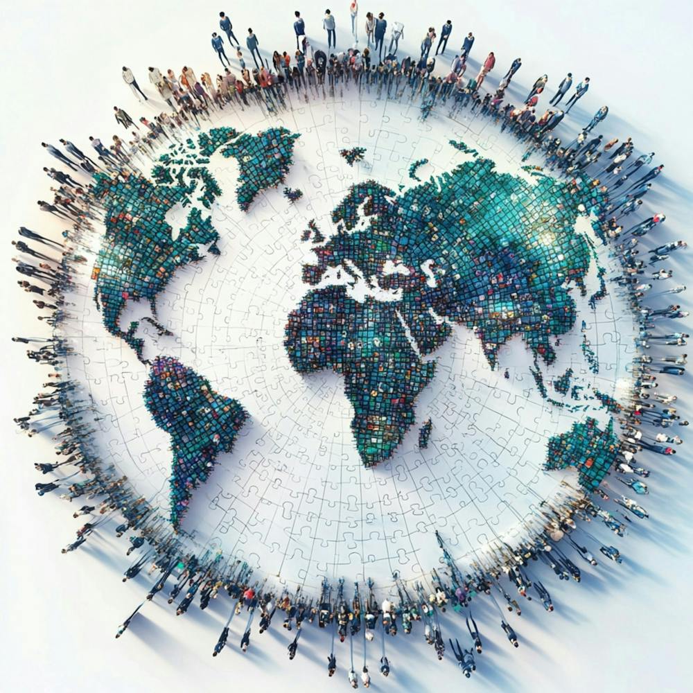 Group Of People Forming A World Map