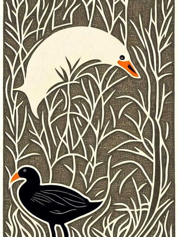 Coot 3 Linocut Bird