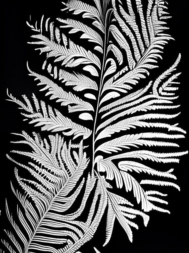 Japanese Tassel Fern Linocut
