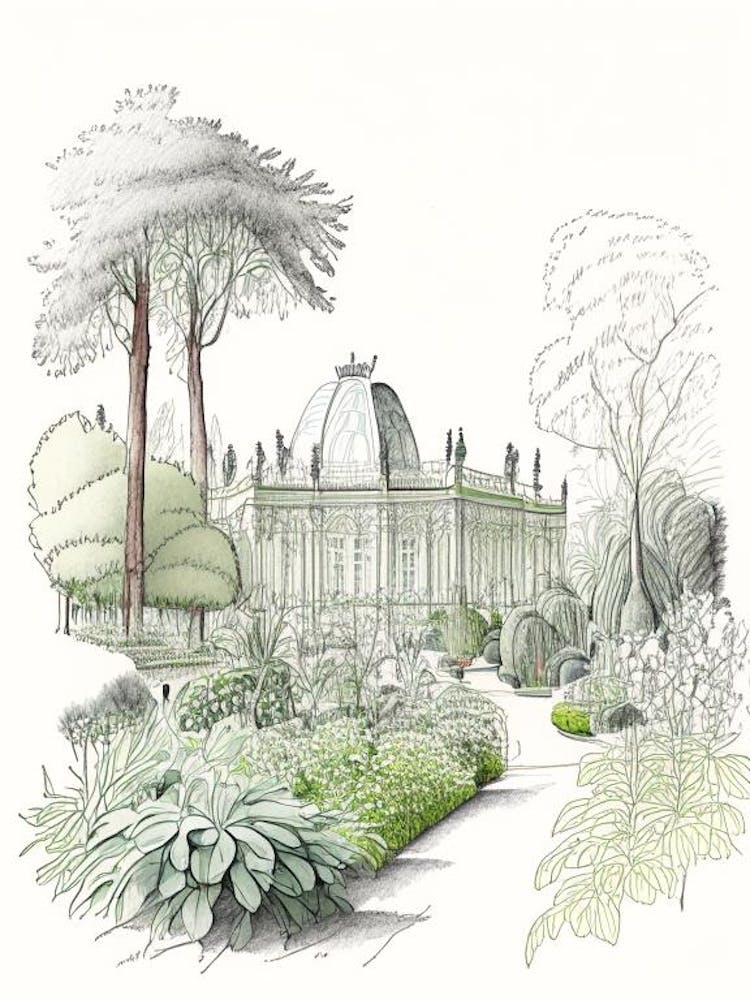 Jardin Des Plantes, France Vintage Pencil Drawing