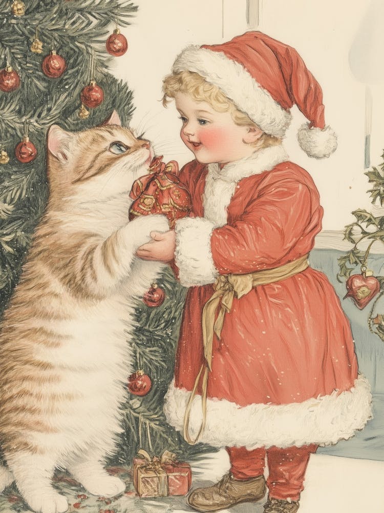 Santa Kid And Cat