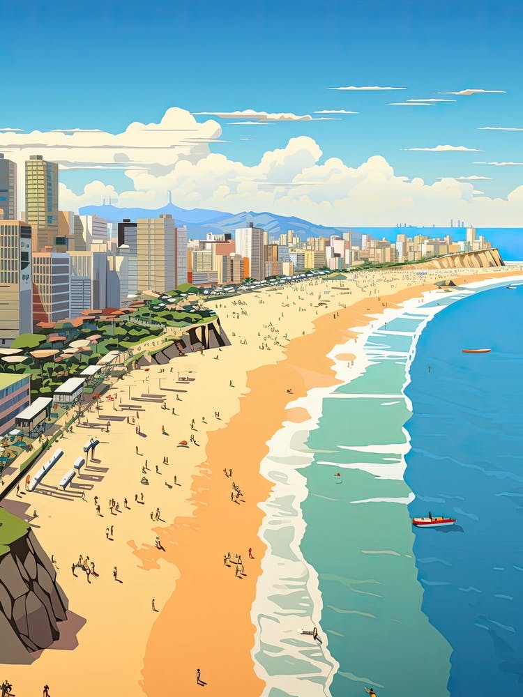 Copacabana Beach, Brazil, Flat Illustration 3