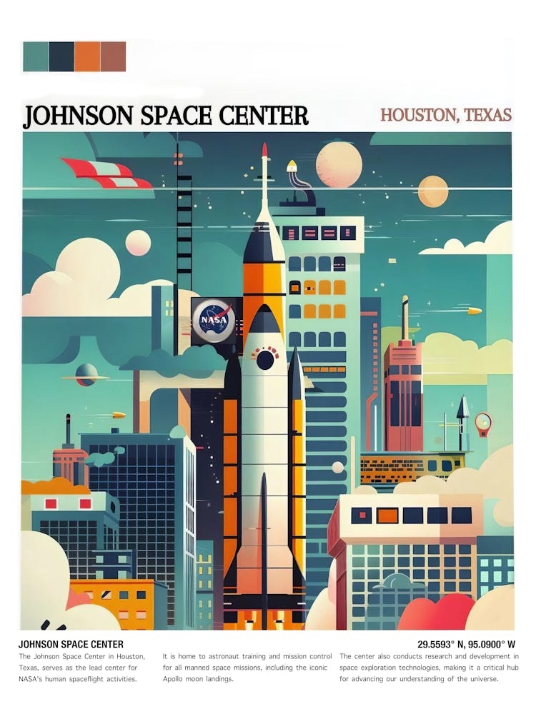 Johnson Space Center Print Nasa Poster Nasa Wall Art Houston Nasa Nasa Space Art Rocket Ship Art Space Center Print(1)