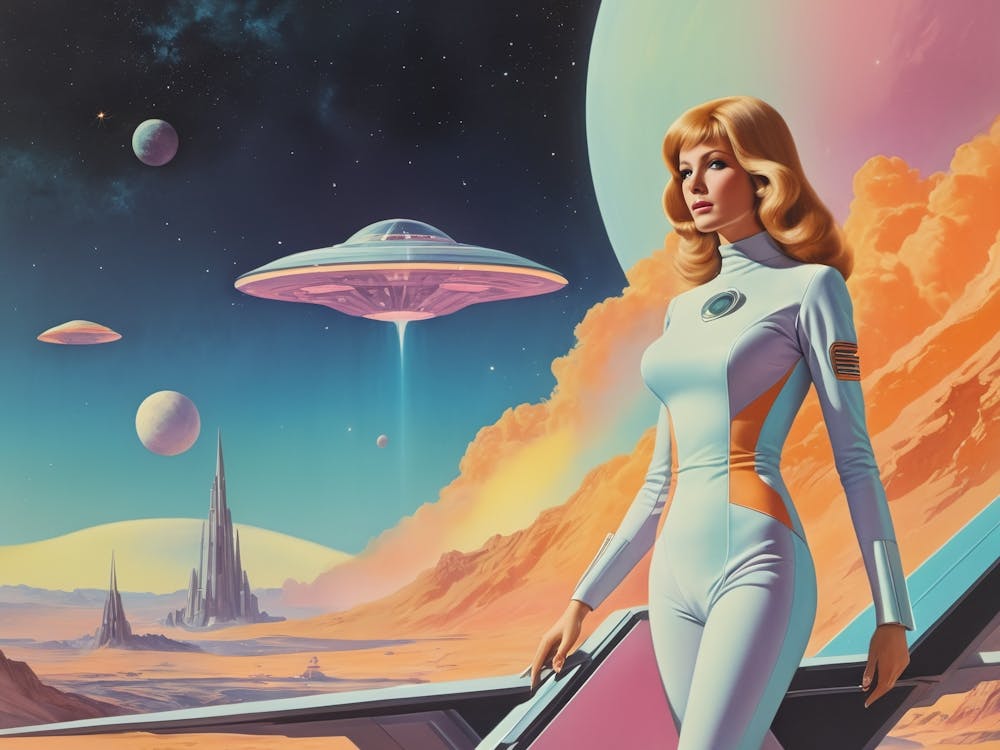 Alien Woman In Space vintage retro sci-fi art