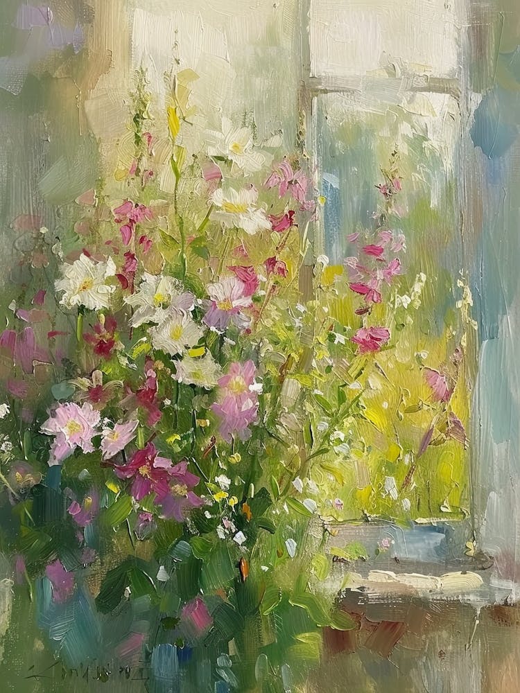 Geranium Flowers On A Cottage Window 3