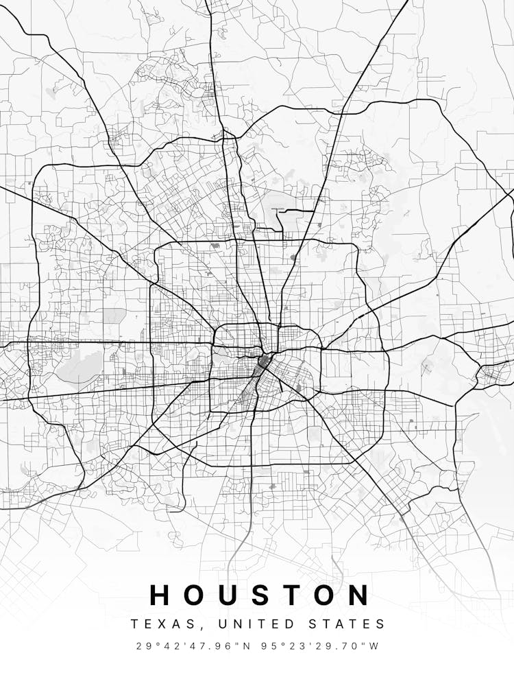 Houston Texas USA White Map