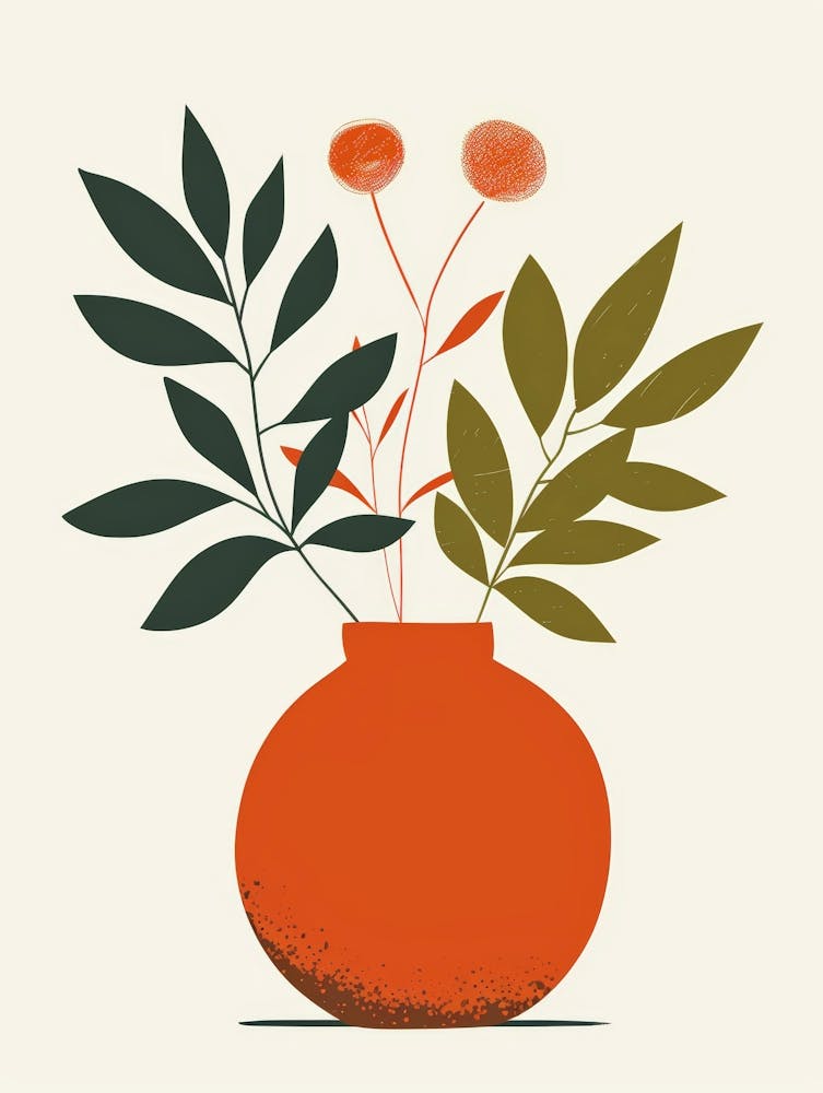 Orange Vase With Flowers