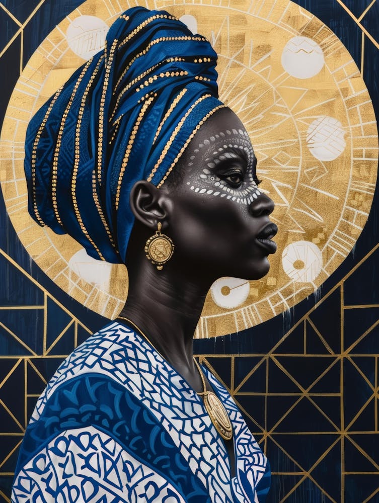 Woman In Blue And Gold