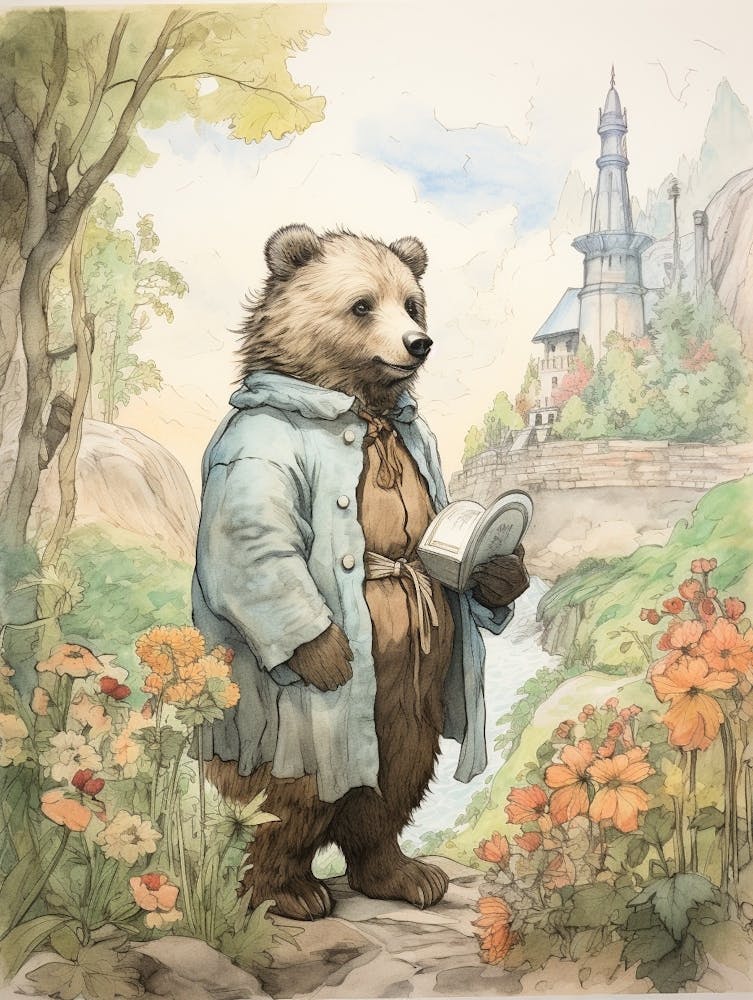 Storybook Animal Watercolour Grizzly Bear 2