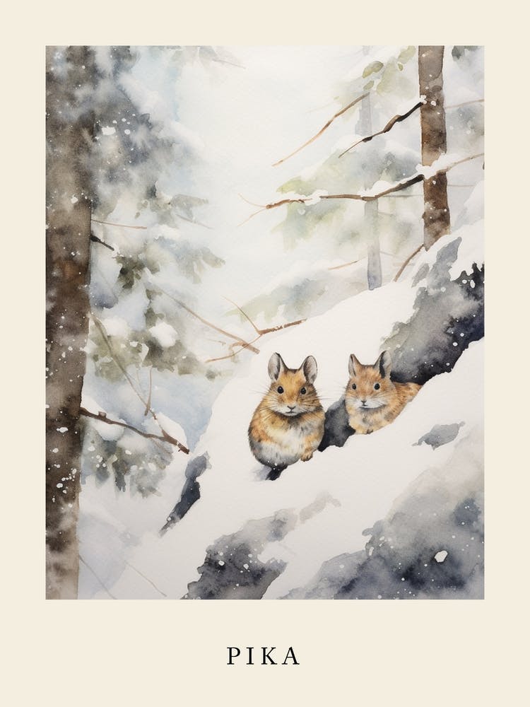 Aquarelle Hiver Pika 2 Poster